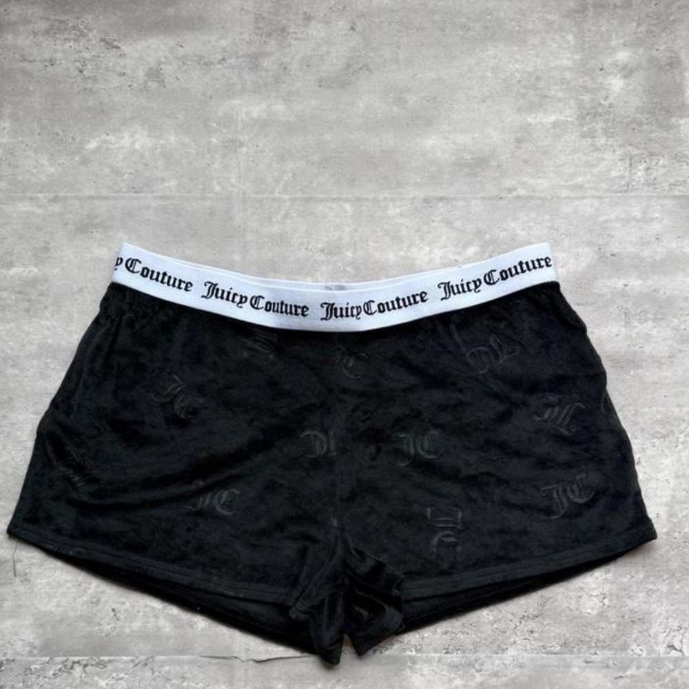 Juicy Couture Black Velour JC Logo Lounge Shorts Sleepwear Womens Large